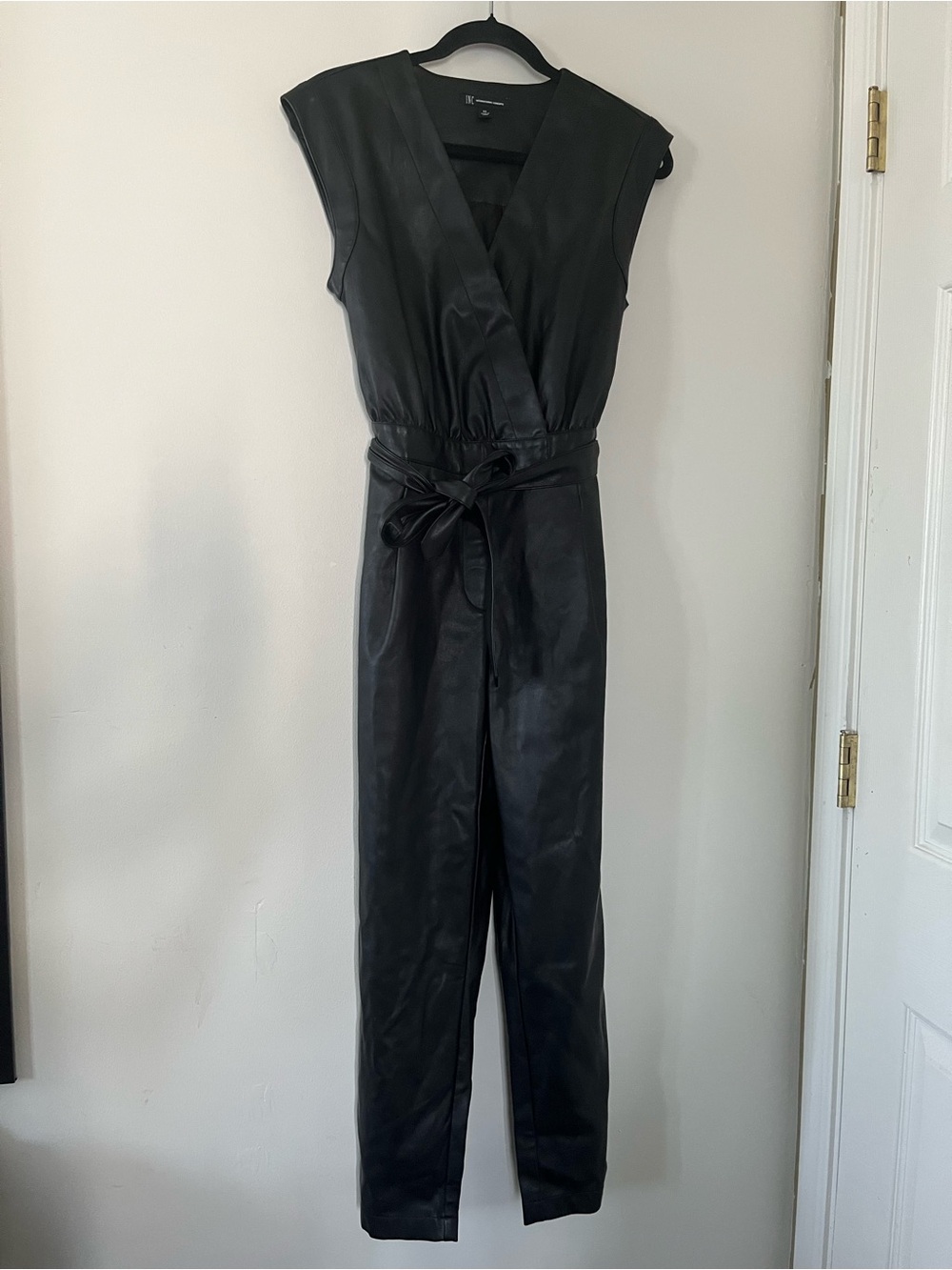 INC Black Faux Leather Belted Jumpsuit XS Minimalist Statement Piece City